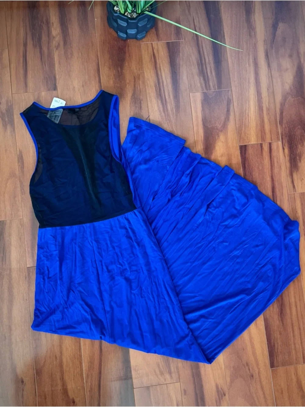 Forever 21 Royal Blue Maxi Dress w/Sheer Mesh Plunge, Side Slits, & Sheer Back - Picture 7 of 7